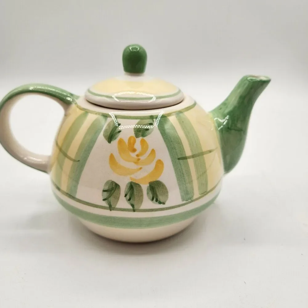 Royal Norfolk Tea Set 4 Pc Green Yellow Rose Tea Pot Sugar Creamer Napkin Holder